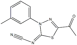 2-Acetyl-5-cyanimino-4,5-dihydro-4-(3-methylphenyl)-1,3,4-thiadiazole 化学構造式