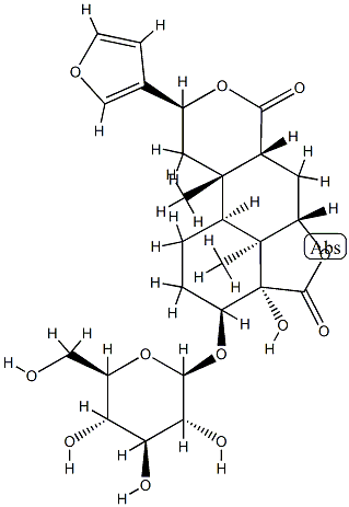 [3S,5aα,6aα,10bβ,(+)]-9α-(3-フラニル)-3α-(β-D-グルコピラノシルオキシ)ドデカヒドロ-3aβ-ヒドロキシ-10aα,10cβ-ジメチル-4H,7H-フロ[2',3',4':4,5]ナフト[2,1-c]ピラン-4,7-ジオン 化学構造式