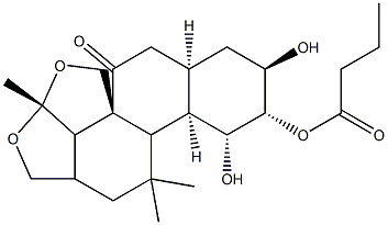 (3R,3aα,5aα,9aβ,11aα,12R)-3β,3bβ-(Epoxymethano)-4α,5α,12-trihydroxy-3a,3b,4,5,5a,6,7,8,9,9a,9bα,10,11,11a-tetradecahydro-6,6,9a-trimethylphenanthro[1,2-c]furan-1(3H)-one 4-butyrate,100814-64-0,结构式