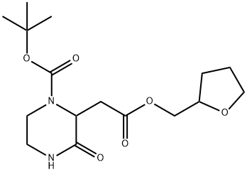 tert-butyl 3-oxo-2-[2-oxo-2-(tetrahydro-2-furanylmethoxy)ethyl]-1-piperazinecarboxylate Struktur
