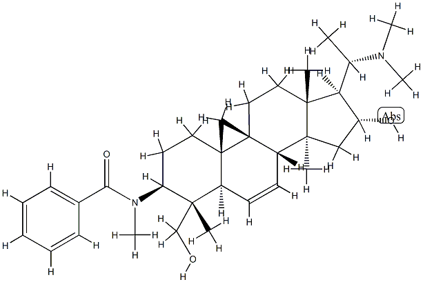 N-[(20S)-20-(Dimethylamino)-16α-hydroxy-4α-(hydroxymethyl)-4,14-dimethyl-9,19-cyclo-5α-pregn-6-en-3β-yl]-N-methylbenzamide 结构式