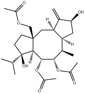 [2S,3aα,6aα,10aα,(-)]-9aβ-(アセトキシメチル)テトラデカヒドロ-7-イソプロピル-4β-メチル-1-メチレンジシクロペンタ[a,d]シクロオクテン-2β,5α,6α,7β-テトラオール5,6-ジアセタート 化学構造式