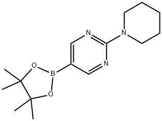 2-[2-(1-ピペリジニル)-5-ピリミジニル]-4,4,5,5-テトラメチル-1,3,2-ジオキサボロラン 化学構造式