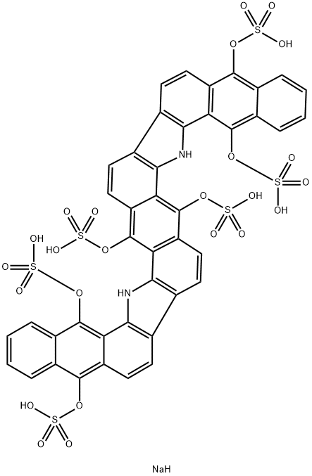 六钠萘并[2,3-A]萘并[2'',3'':6',7']吲哚并[3',2':7,8]萘并[2,3-I]咔唑-5,7,12,17,19,24-己基己硫酸盐,10169-29-6,结构式