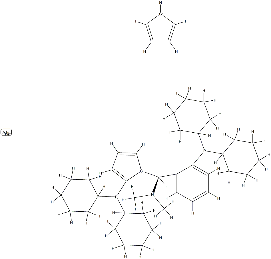 Taniaphos  SL-T002-1,  (1S)-1-(Dicyclohexylphosphino)-2-[(R)-[2-(dicyclohexylphosphino)phenyl](dimethylamino)methyl]ferrocene  (acc  to  CAS) Struktur