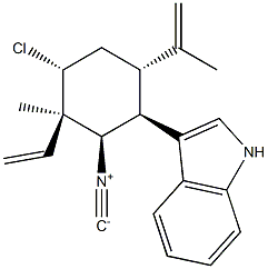 (+)-3-[(1S)-4α-Chloro-3β-ethenyl-2β-isocyano-3-methyl-6α-(1-methylethenyl)cyclohexane-1β-yl]-1H-indole Struktur