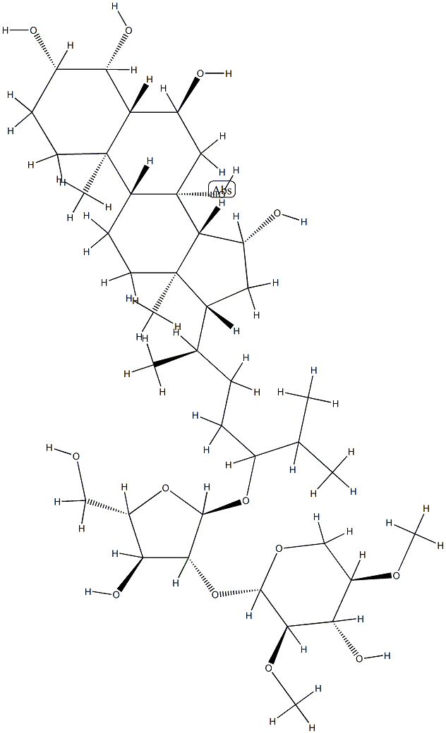 24-[[2-O-(2-O,4-O-Dimethyl-β-D-xylopyranosyl)-α-L-arabinofuranosyl]oxy]-5α-cholestane-3β,4β,6α,8,15β-pentaol Structure