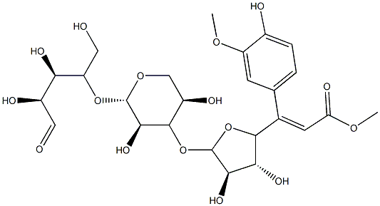 O-(5-O-(feruloyl)-alpha-arabinofuranosyl)-(1-3)-O-beta-xylopyranosyl-(1-4)-xylopyranose Structure