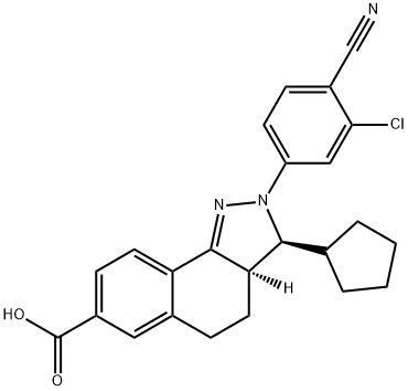 3,3a,4,5-テトラヒドロ-3β-シクロペンチル-2-(4-シアノ-3-クロロフェニル)-2H-ベンゾ[g]インダゾール-7-カルボン酸 化学構造式