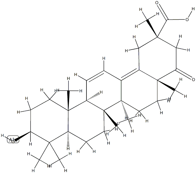3β-ヒドロキシ-22-オキソオレアナ-11,13(18)-ジエン-29-酸 化学構造式