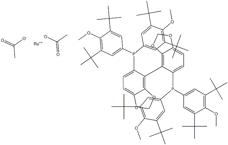 Diacetato{(S)-(+)-5,5'-bis[di(3,5-di-t-butyl-4-methoxyphenyl)phosphino]-4,4'-bi-1,3-benzodioxole}ruthenium(II) Ru(OAc)2[(S)-dtbm-segphos] Structure
