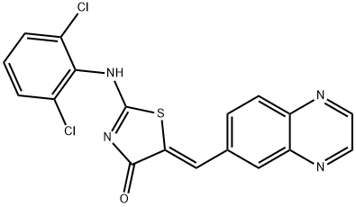(5Z)-2-(2,6-ジクロロフェニルイミノ)-5-(キノキサリン-6-イルメチレン)チアゾリジン-4-オン 化学構造式
