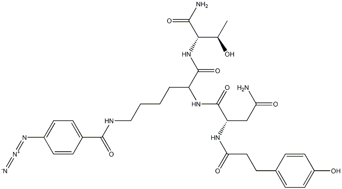 N(alpha)-3-(4-hydroxyphenylpropionyl)asparaginyl-lysyl-(N(epsilon)-4-azidobenzoyl)threoninamide Structure