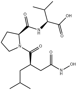1-[(R)-2-[2-(ヒドロキシアミノ)-2-オキソエチル]-4-メチル-1-オキソペンチル]-L-Pro-L-Val-OH 化学構造式