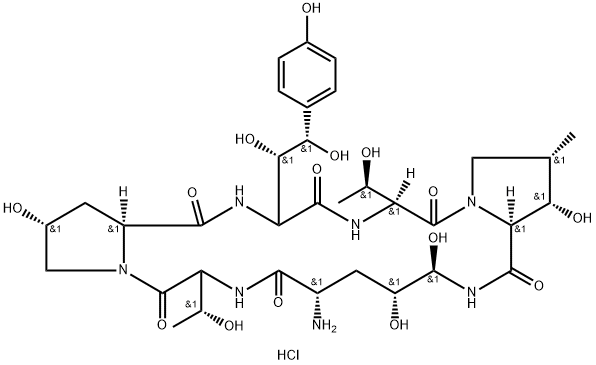 1-[(4R,5R)-4,5-二羟基-L-鸟氨酸]棘白菌素 B 盐酸盐, 1029890-89-8, 结构式