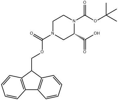 (2S)-1,2,4-哌嗪三甲酸 1-叔丁酯 4-(9H-芴-9-基甲基)酯 结构式