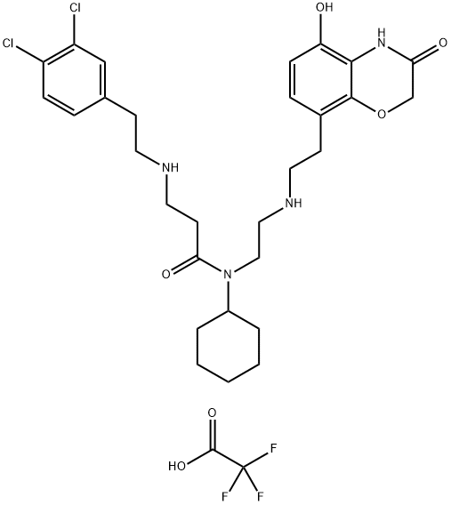 N-环己基-3-[[2-(3,4-二氯苯基)乙基]氨基]-N-[2-[[2-(3,4-二氢-5-羟基-3-氧代-2H-1,4-苯并恶嗪-8-基)乙基]氨基]乙基]丙酰胺 二(2,2,2-三氟乙酸盐),1035227-44-1,结构式