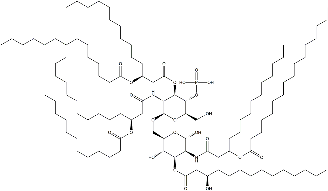 6-O-[2-[[(3R)-3-ウンデシル-1,5-ジオキソペンタデシル]アミノ]-3-O-[(3R)-3-ウンデシル-1,5-ジオキソヘプタデシル]-4-O-ホスホノ-2-デオキシ-β-D-アロピラノシル]-2-[[(3S)-3-ウンデシル-1,5-ジオキソイコシル]アミノ]-2-デオキシ-D-アロピラノース 化学構造式