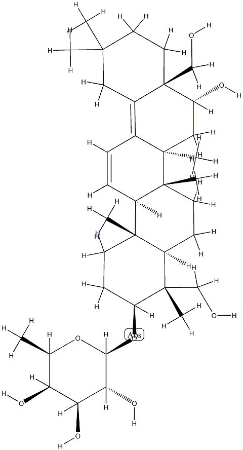 [16α,23,28-Trihydroxy-5α-oleana-11,13(18)-dien-3β-yl]6-deoxy-β-D-galactopyranoside Structure