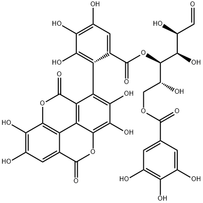 4-O-[[(aS)-2-[(5,10-Dihydro-2,3,7,8-tetrahydroxy-5,10-dioxo[1]benzopyrano[5,4,3-cde][1]benzopyran)-1-yl]-3,4,5-trihydroxyphenyl]carbonyl]-6-O-(3,4,5-trihydroxyphenylcarbonyl)-β-D-glucopyranose Struktur