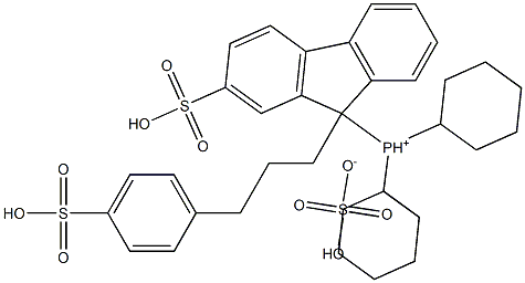 ジシクロヘキシル-{2-スルホ-9-[3-(4-スルホ-フェニル)プロピル]-9-フルオレニル}ホスホニウム-硫酸水素塩 化学構造式