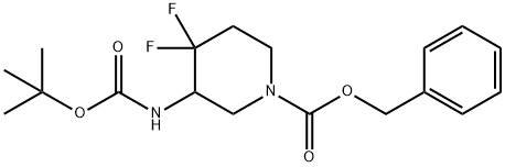 苯甲基 3-((叔-丁氧羰基)氨基)-4,4-二氟哌啶-1-甲酸基酯, 1052713-44-6, 结构式