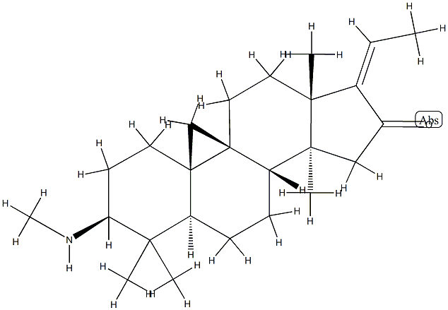 3β-(メチルアミノ)-4,4,14-トリメチル-9,19-シクロ-5α-プレグナ-17(20)-エン-16-オン 化学構造式