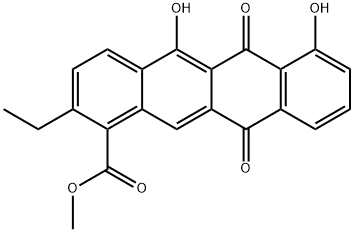 2-エチル-6,11-ジヒドロ-5,7-ジヒドロキシ-6,11-ジオキソナフタセン-1-カルボン酸メチル 化学構造式