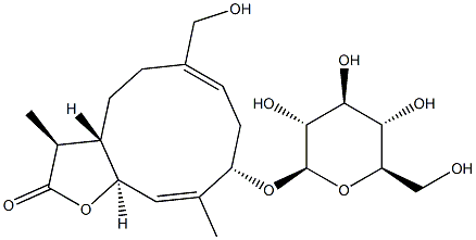 (3S,3aS,6E,9S,10E,11aS)-9-(β-D-Glucopyranosyloxy)-3a,4,5,8,9,11a-hexahydro-6-(hydroxymethyl)-3,10-dimethylcyclodeca[b]furan-2(3H)-one Struktur