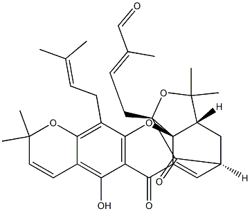 (E)-2-Methyl-4-[(1R,14aS)-3aβ,4,5,7-tetrahydro-8-hydroxy-3,3,11,11-tetramethyl-13-(3-methyl-2-butenyl)-7,15-dioxo-1,5α-methano-3H,11H-furo[3,4-g]pyrano[3,2-b]xanthen-1-yl]-2-butenal 结构式