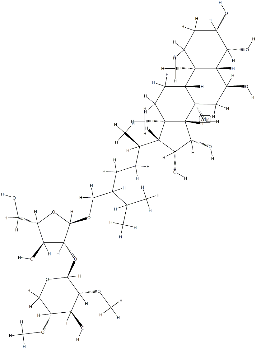 (24ξ)-28-[[2-O-(2-O,4-O-Dimethyl-β-D-xylopyranosyl)-α-L-arabinofuranosyl]oxy]-5α-ergostane-3β,4β,6α,8,15β,16β-hexaol Struktur