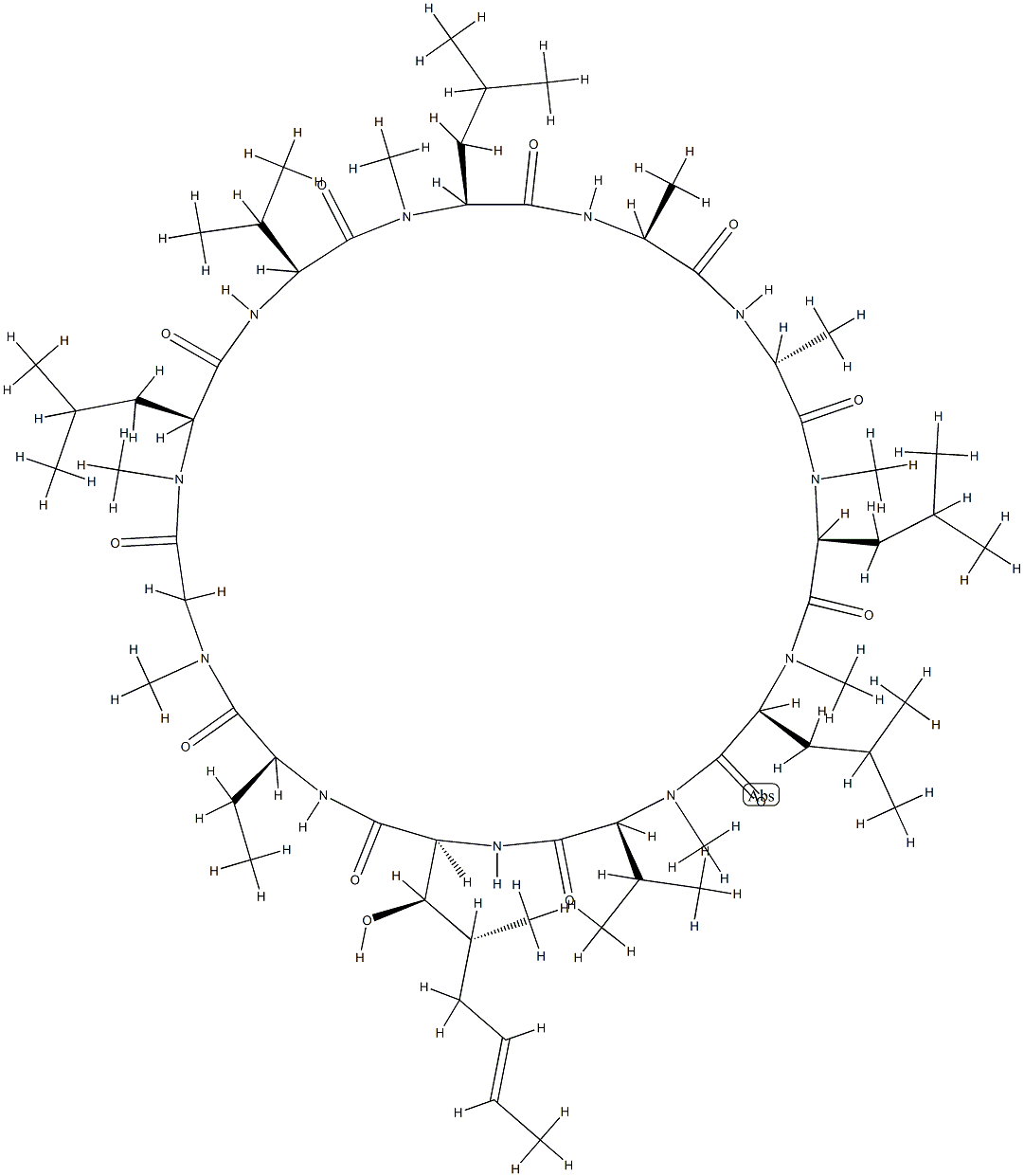 (3R,4R)-3-Hydroxy-5-[(E)-1-propenyl]cyclo[L-Leu-L-Abu-Sar-N-methyl-L-Leu-L-Val-N-methyl-L-Leu-L-Ala-D-Ala-N-methyl-L-Leu-N-methyl-L-Leu-N-methyl-L-Val-] Structure