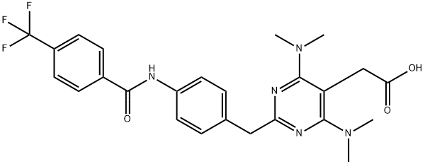 2 - [ 4- [ 4 -(三氟甲基)苯甲酰胺基] ] ]苯甲基4,6 -二(二甲氨基) -嘧啶-5-乙酸,1093108-50-9,结构式