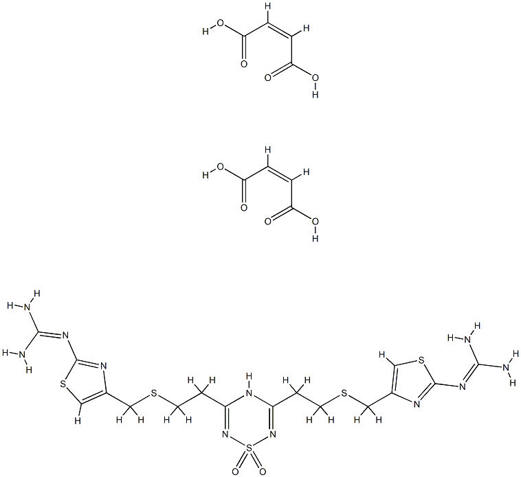 N,N'''-[2H-1,2,4,6-Thiatriazine-3,5-diylbis(2,1-ethanediylthiomethylene-4,2-thiazolediyl)]bisguanidine S,S-dioxide (Z)-2-butenedioate (1:2) Structure