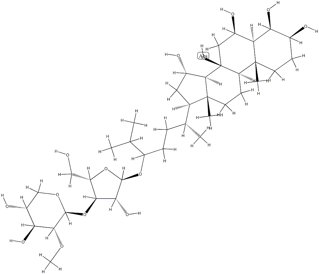 24-[[3-O-(2-O-Methyl-β-D-xylopyranosyl)-α-L-arabinofuranosyl]oxy]-5α-cholestane-3β,4β,6β,8β,15α-pentaol Structure