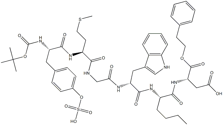 t-butyloxycarbonyl-(sulfo-Tyr)-Met-Gly-Trp-Nle-Asp 2-phenylethyl ester Structure