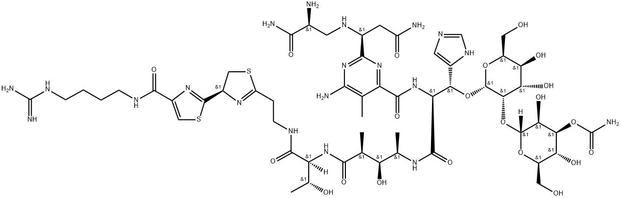(7R)-N1-[4-[[アミノ(イミノ)メチル]アミノ]ブチル]-7,8-ジヒドロブレオマイシンアミド 化学構造式