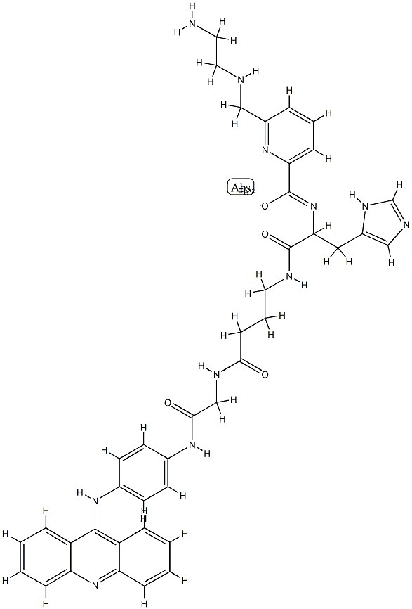 (N-(2-((4-((2-((4-(9-acridinylamino)phenyl)amino)-2-oxoethyl)amino)-4-oxobutyl)amino)-1-(1H-imidazol-4-ylmethyl)-1-oxoethyl)-6-(((-2-aminoethyl)amino)methyl)-2-pyridinecarboxamidato) iron(1+) Struktur