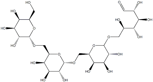 O-alpha-D-Galactopyranosyl-(1-6)-O-alpha-D-galactopyranosyl-(1-6)-O-alpha-D-galactopyranosyl-(1-6)-D-glucose Struktur
