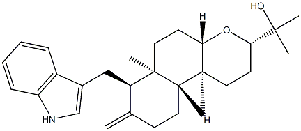 (3S,4aα,10aα)-ドデカヒドロ-7α-(1H-インドール-3-イルメチル)-α,α,6aβ,10bβ-テトラメチル-8-メチレン-1H-ナフト[2,1-b]ピラン-3-メタノール 化学構造式