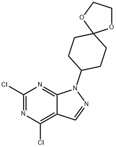 4,6-二氯-1-(1,4-二氧杂螺[4.5]癸-8-基)-1H-吡唑并[3,4-D]嘧啶, 1144080-31-8, 结构式