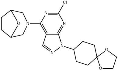 3-(6-chloro-1-(1,4-dioxaspiro[4.5]decan-8-yl)-1H-pyrazolo[3,4-d]pyriMidin-4-yl)-8-oxa-3-azabicyclo[3.2.1]octane Struktur