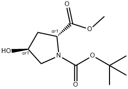 反式-1-叔丁基 2-甲基 4-羟基吡咯烷-1,2-二羧酸酯 结构式