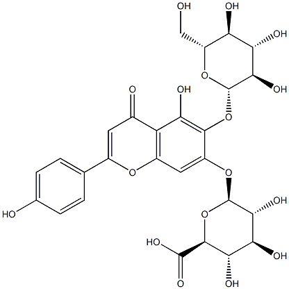 6-(BETA-D-吡喃葡萄糖基氧基)-5-羟基-2-(4-羟基苯基)-4-氧代-4H-1-苯并吡喃-7-基 BETA-D-吡喃葡糖苷酸 结构式