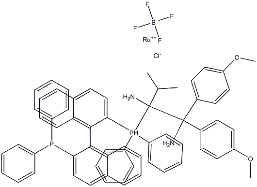 Chloro[(S)-(-)-2,2'-bis[diphenylphosphino]-1,1'-binaphthyl][(S)-1,1-bis(4-methoxyphenyl)-3-methylbutane-1,2-diamine]ruthenium(II) tetrafluoroborate 化学構造式