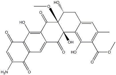 rel-11-アミノ-5,6,6a,7,9,12,14,14a-オクタヒドロ-1,6α*,8,14aβ*-テトラヒドロキシ-6aβ*-メトキシ-3-メチル-7,9,12,14-テトラオキソベンゾ[a]ナフタセン-2-カルボン酸メチル 化学構造式
