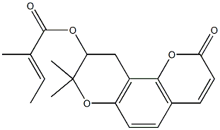 2-Methyl-2-butenoic acid 9,10-dihydro-8,8-dimethyl-2-oxo-2H,8H-benzo[1,2-b:3,4-b']dipyran-9-yl ester Struktur