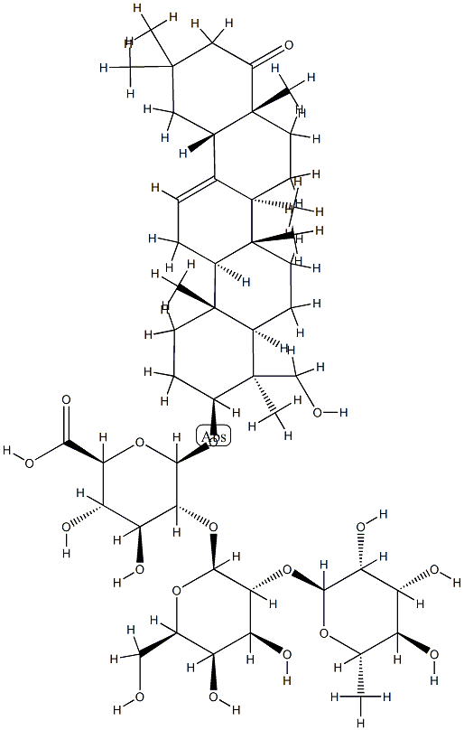 (4S)-3β-[2-O-(2-O-α-L-ラムノピラノシル-β-D-ガラクトピラノシル)-β-D-グルコピラヌロノシルオキシ]-24-ヒドロキシオレアナ-12-エン-22-オン 化学構造式