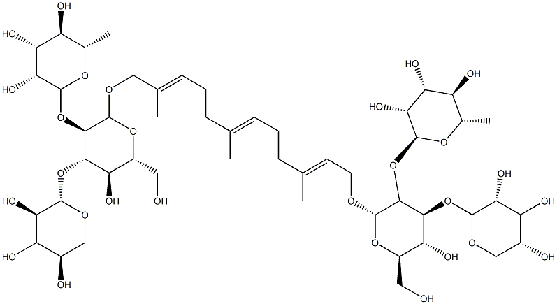 (2E,6E,10E)-2,6,10-Trimethyl-1,12-bis[[2-O-(6-deoxy-α-L-mannopyranosyl)-3-O-(β-D-xylopyranosyl)-β-D-glucopyranosyl]oxy]dodecane-2,6,10-triene Structure
