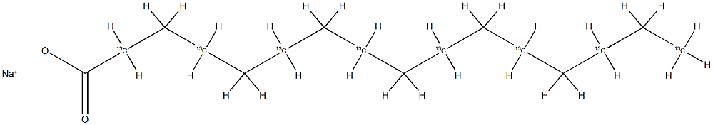 Sodium  hexadecanoate-2,4,6,8,10,12,14,16-13C8,  Hexadecanoic  acid-2,4,6,8,10,12,14,16-13C8  sodium  salt,  Palmitic  acid-2,4,6,8,10,12,14,16-13C8  sodium  salt 化学構造式